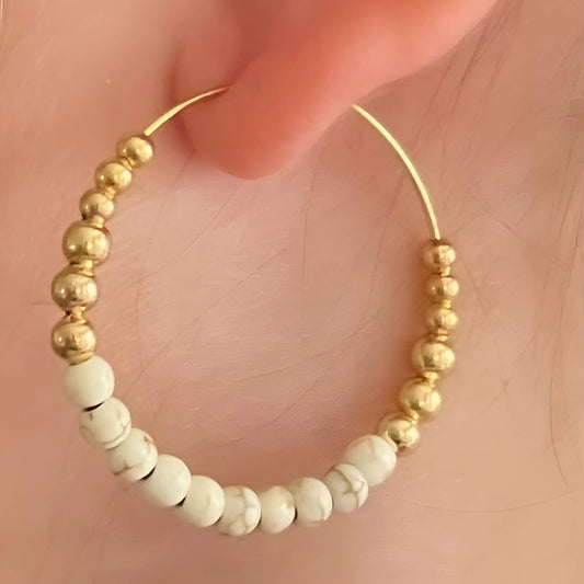 Gold Plated & Howlite Beaded Hoops The Cole Collection