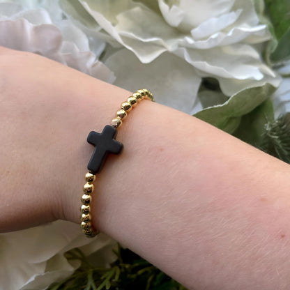 Gold & Black Cross Beaded Bracelet The Cole Collection