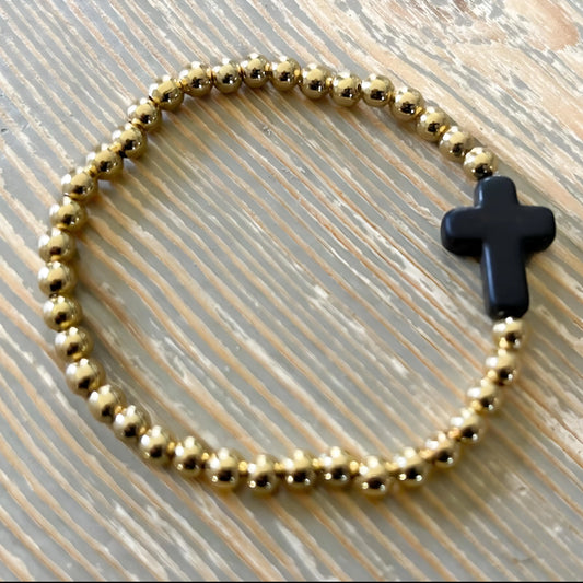 Gold & Black Cross Beaded Bracelet The Cole Collection