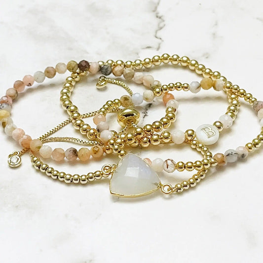 Gold & Pink Gemstone Beaded Bracelets The Cole Collection