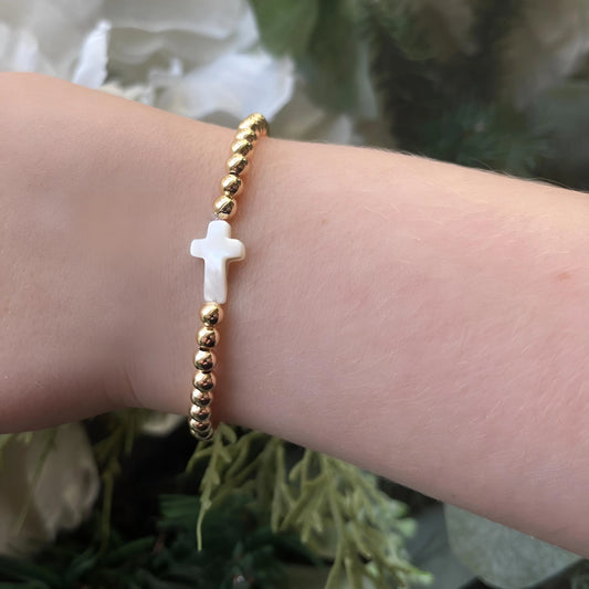 Gold & White Cross Beaded Bracelet The Cole Collection