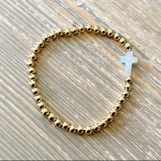 Gold & White Cross Beaded Bracelet The Cole Collection