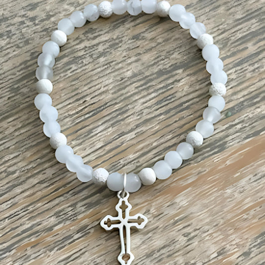 Silver Cross Charm & Jade Bracelet The Cole Collection