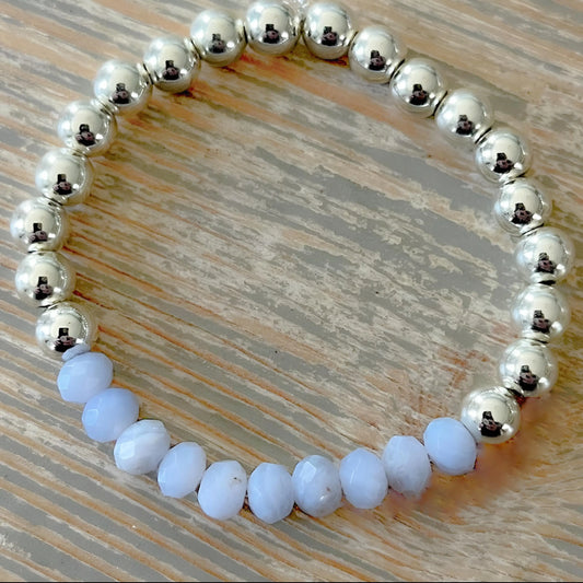 Silver & Blue Lace Beaded Bracelet The Cole Collection