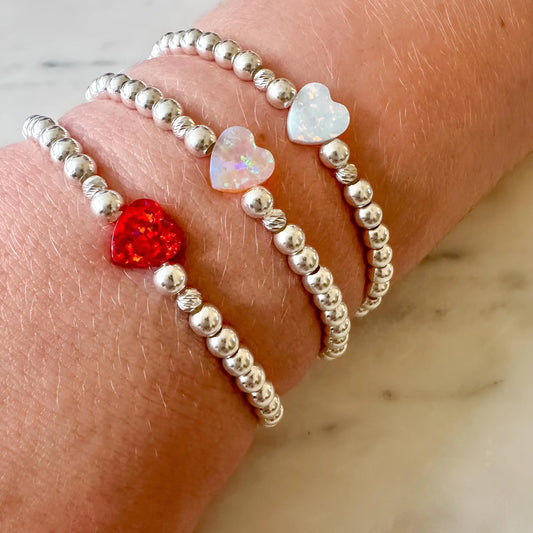 Silver & Opal Heart Beaded Bracelets The Cole Collection