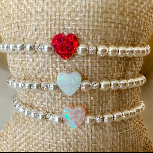 Silver & Opal Heart Beaded Bracelets The Cole Collection