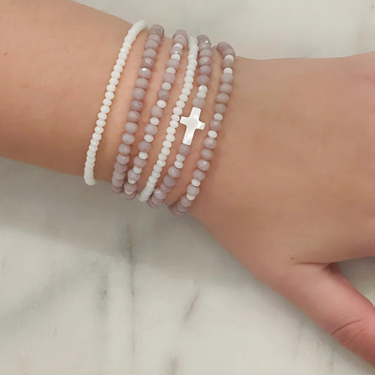 White Cross & Purple Beaded Bracelets The Cole Collection